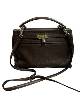 Top-Handle Pebbled Leather Satchel in Dark Brown